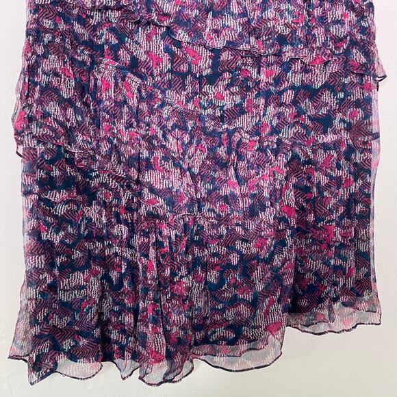 IRO Abstract Reef Asymmetric Tiered Printed Crepon Skirt in Midnight Blue FR 36 - Picture 3 of 12